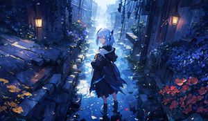 Превью обои девушка, плащ, тропа, аниме