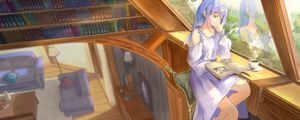 Превью обои девушка, платье, книга, чтение, аниме