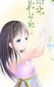 Превью обои девушка, платье, цветок, улыбка, аниме