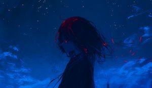 Превью обои девушка, поле, арт, аниме, мрачный