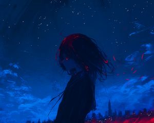 Превью обои девушка, поле, арт, аниме, мрачный