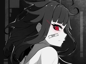 Превью обои девушка, профиль, пластырь, арт, аниме