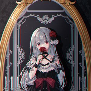 Превью обои девушка, розы, цветы, зеркало, отражение, аниме