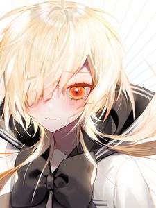 Превью обои девушка, румянец, бант, аниме