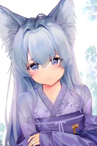 Превью обои девушка, румянец, взгляд, синий
