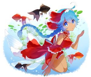 Превью обои девушка, рыбы, подводный мир, аниме