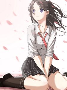 Превью обои девушка, сакура, лепестки, аниме