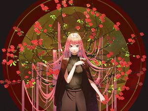 Превью обои девушка, сакура, ветки, цветы, аниме