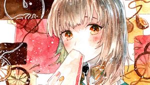 Превью обои девушка, сэндвич, акварель, аниме