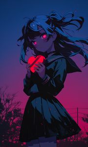 Превью обои девушка, сердце, любовь, аниме, арт