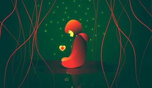 Превью обои девушка, сердце, свечение, звезды