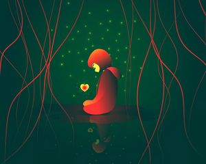 Превью обои девушка, сердце, свечение, звезды