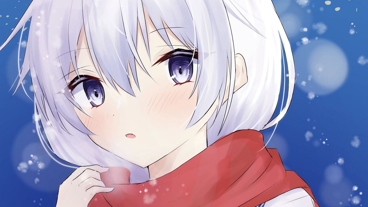 Обои девушка, шарф, матроска, снег, аниме