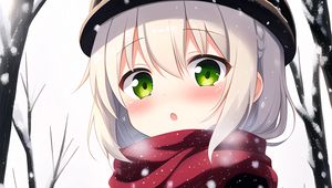 Превью обои девушка, шарф, снеговик, зима, аниме