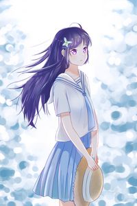 Превью обои девушка, шляпа, форма, аниме, арт