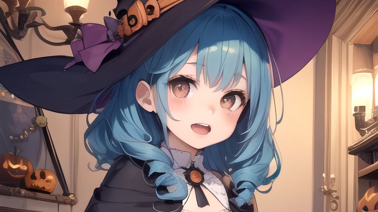 Обои девушка, шляпа, магия, тыква, хэллоуин, аниме