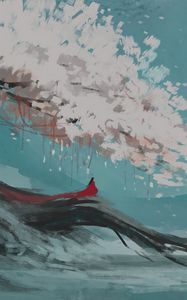 Превью обои девушка, силуэт, дерево, арт