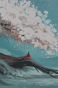 Превью обои девушка, силуэт, дерево, арт
