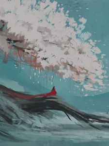 Превью обои девушка, силуэт, дерево, арт