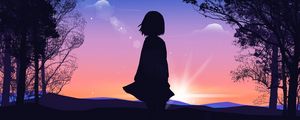 Превью обои девушка, силуэт, закат, одиночество, арт