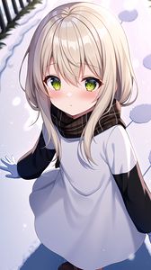 Превью обои девушка, снег, зима, аниме, арт