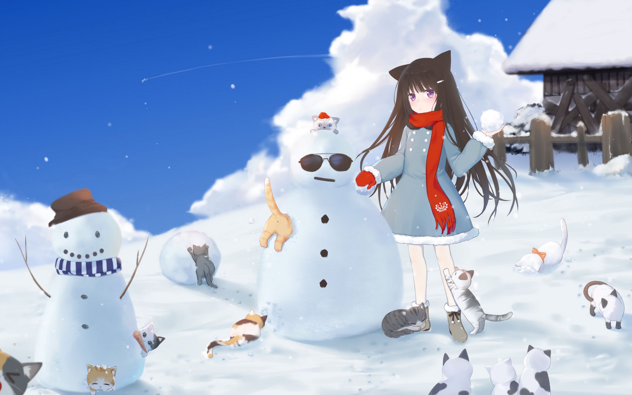 Кот в снегу аниме