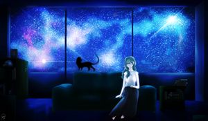 Превью обои девушка, сон, ночь, звезды, аниме, арт