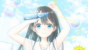 Превью обои девушка, тетради, цветы, аниме, арт