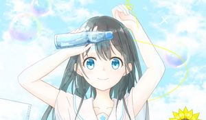 Превью обои девушка, тетради, цветы, аниме, арт