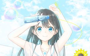 Превью обои девушка, тетради, цветы, аниме, арт