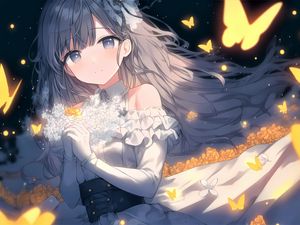 Превью обои девушка, цветы, аниме, арт, свет