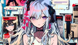 Превью обои девушка, цветы, чокер, аниме, арт