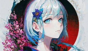 Превью обои девушка, цветы, кимоно, краска, аниме
