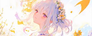 Превью обои девушка, цветы, лепестки, свет, аниме