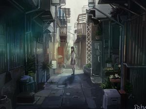 Превью обои девушка, улица, аниме, арт