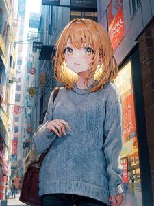 Превью обои девушка, улица, город, аниме, арт