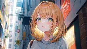 Превью обои девушка, улица, город, аниме, арт