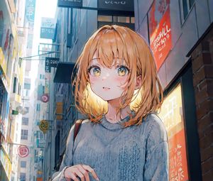 Превью обои девушка, улица, город, аниме, арт