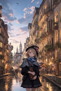 Превью обои девушка, улица, здания, арт, аниме