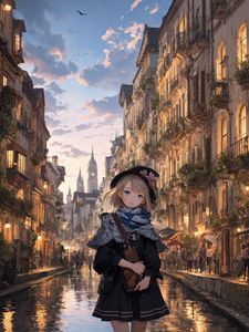 Превью обои девушка, улица, здания, арт, аниме