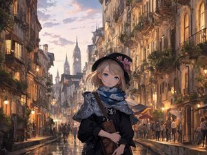 Превью обои девушка, улица, здания, арт, аниме