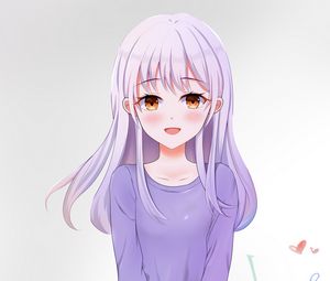 Превью обои девушка, улыбка, аниме, арт, фиолетовый