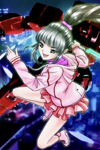 Превью обои девушка, улыбка, аниме, розовый