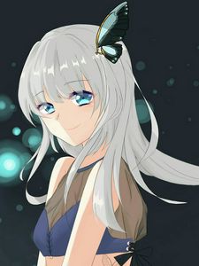 Превью обои девушка, улыбка, бабочка, аниме