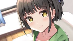 Превью обои девушка, улыбка, чашка, кофе, аниме