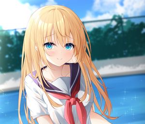 Превью обои девушка, улыбка, форма, аниме, арт