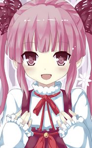 Превью обои девушка, улыбка, хвостики, аниме, арт, розовый