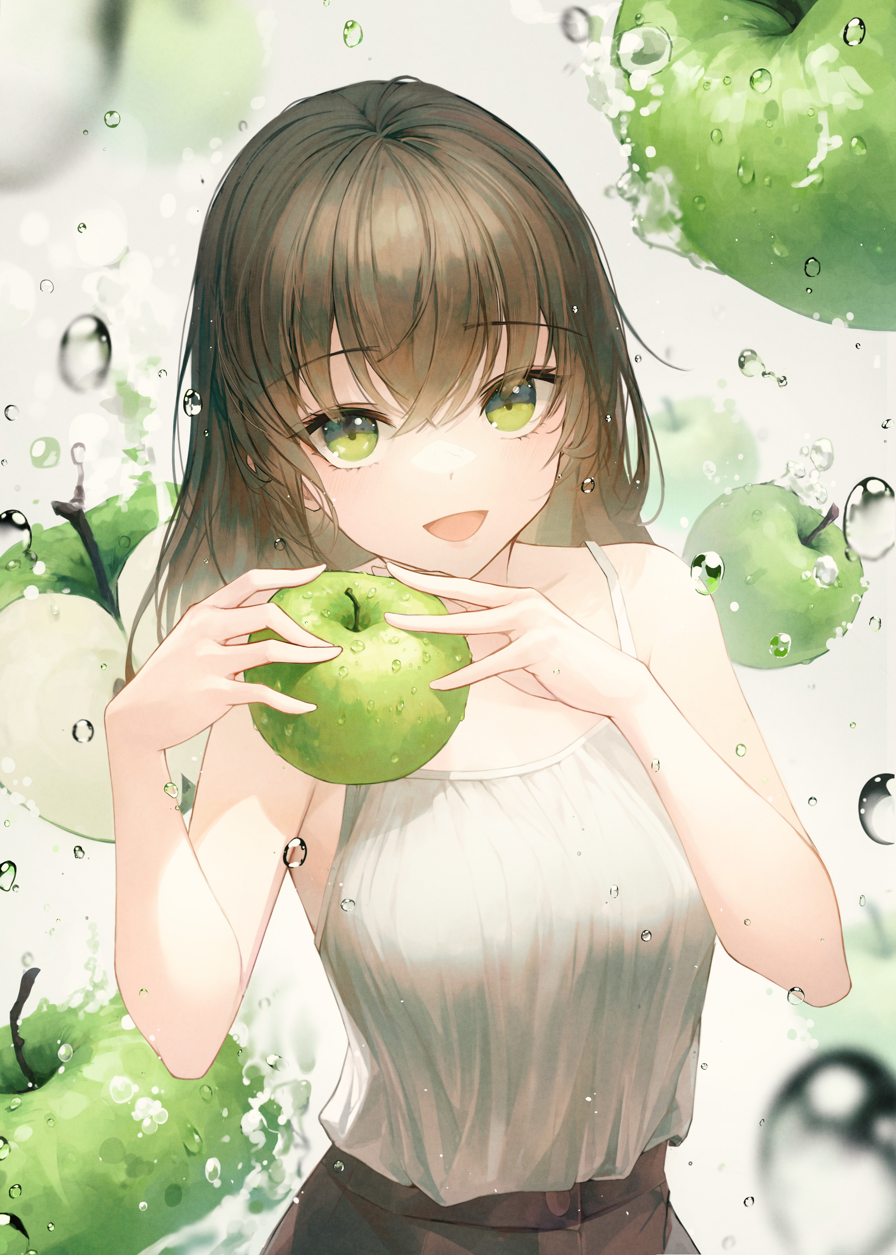 Аниме девушка с яблоком арт