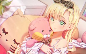 Превью обои девушка, улыбка, игрушка, аниме