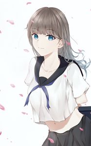 Превью обои девушка, улыбка, лепестки, аниме